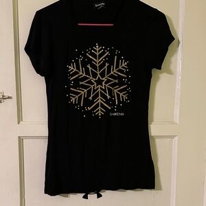 bebe Black Short-Sleeve Tee with Gold Snowflake Motif